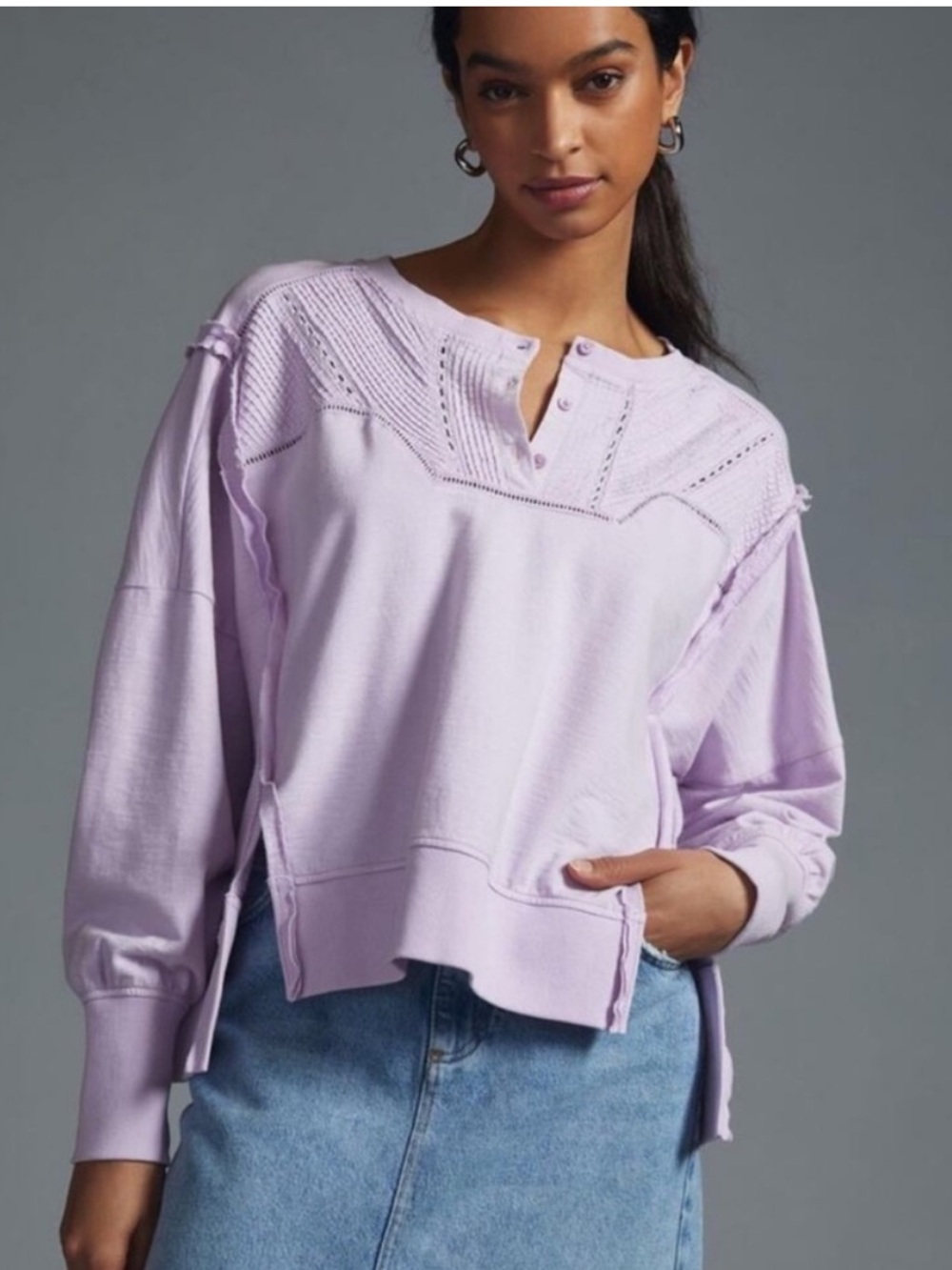 Pilcro Anthropologie Pintuck Pullover Sweatshirt in Lilac size Small